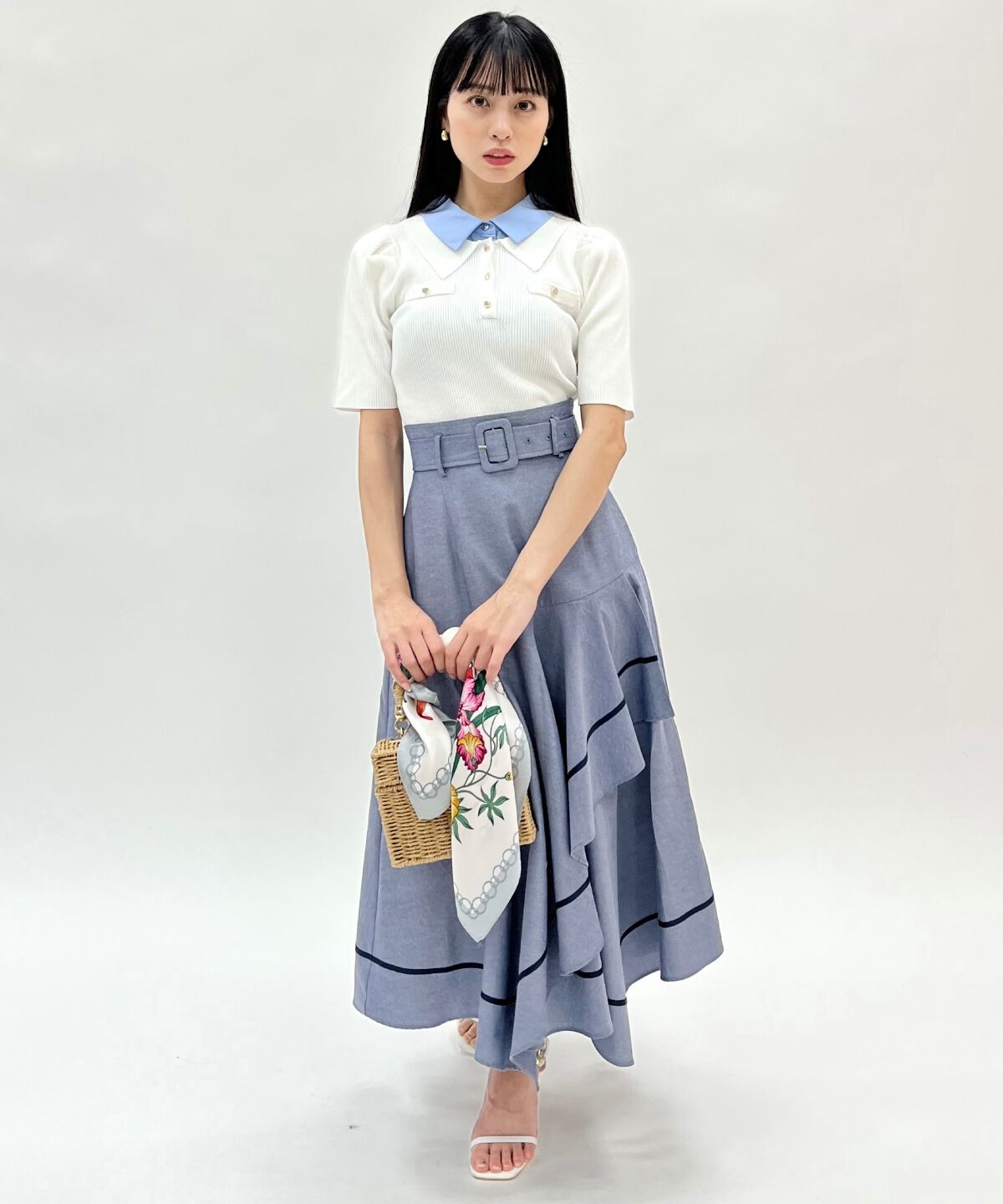 WILLSELECTION「ベルト付きハンカチヘムスカート」|フレア|ブルー
