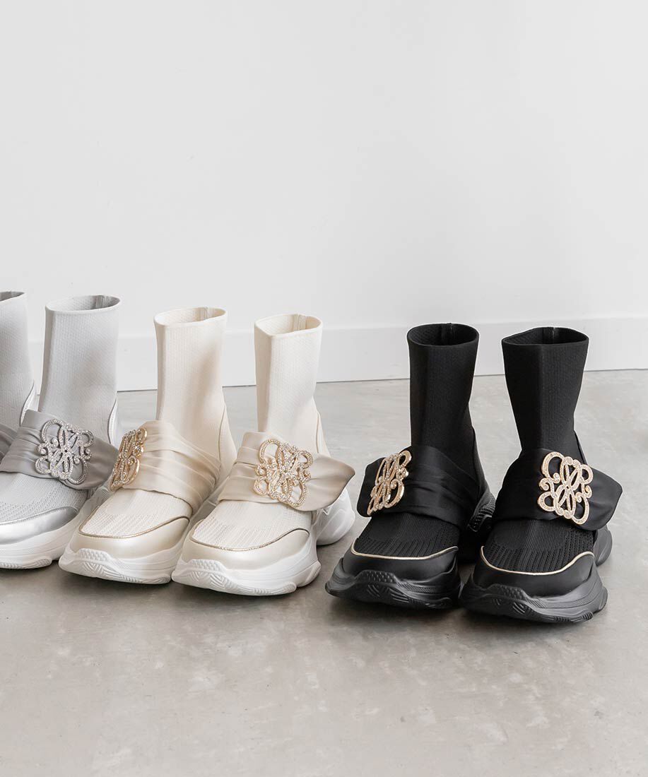  「【SUSTAINABLE】ビジューモノグラムパーツソックススニーカー」|スニーカー|