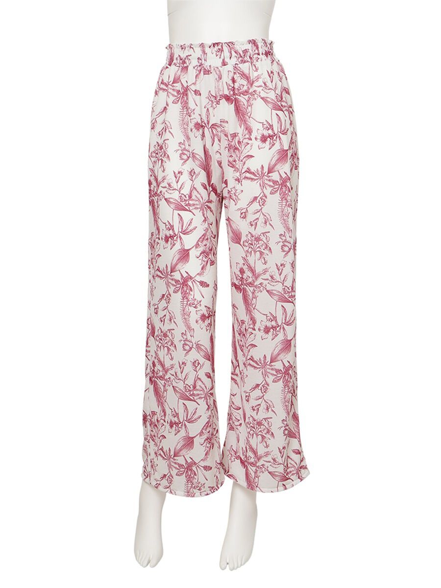 PEAK&PINE「【新作リゾートウェア】ハーバルボタニカル柄ロングパンツ」|ビキニ|レッド