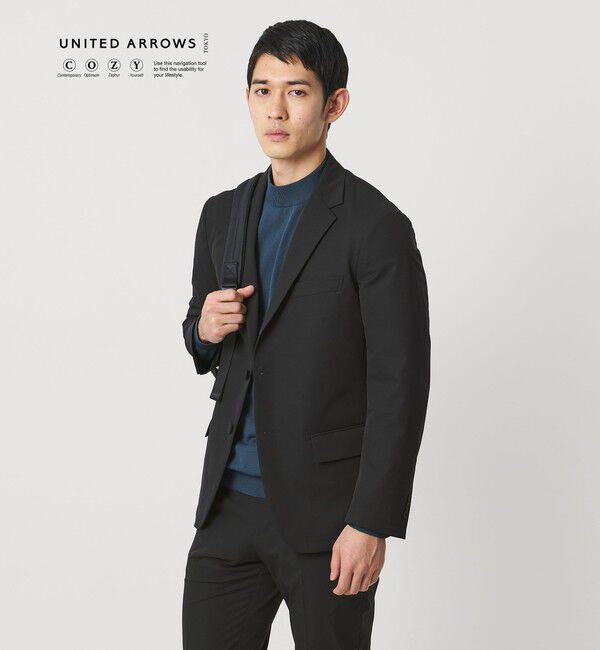 UNITED ARROWS「ダブルクロス シングル 2ボタン テーラードジャケット UA COZY ウォッシャブル ２WAYストレッチ はっ水」|スーツ|BLACK