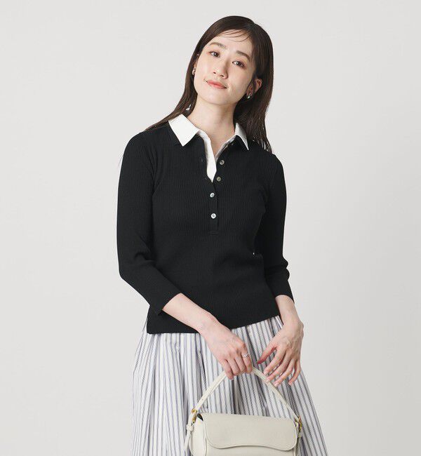 UNITED ARROWS「7分袖 シャツ コンビ ポロニット」|ニット・セーター|