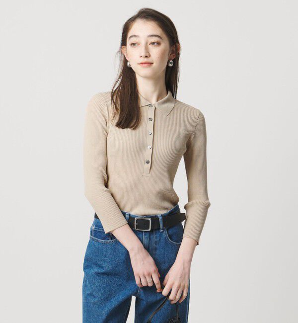 UNITED ARROWS「7分袖 シャツ コンビ ポロニット」|ニット・セーター|