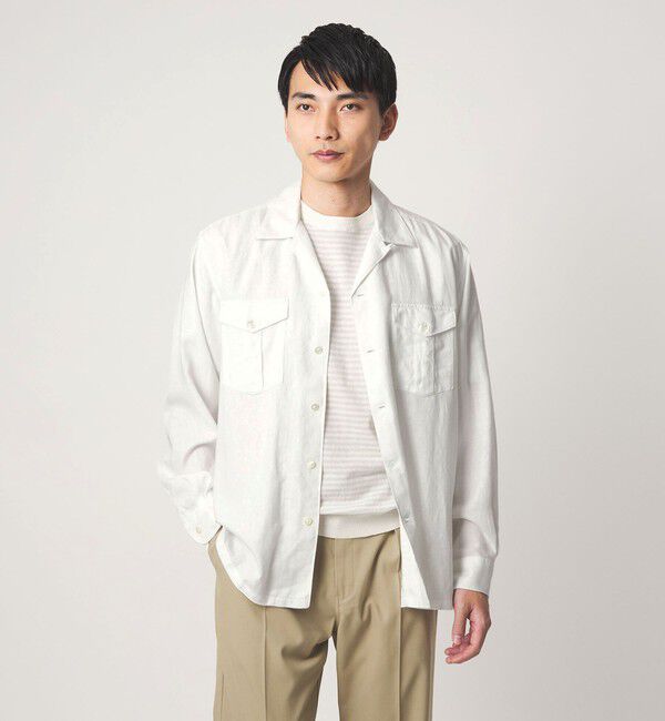 UNITED ARROWS green label relaxing「レーヨン リネン フラップポケット オープンカラー シャツ」|シャツ・ブラウス|WHITE