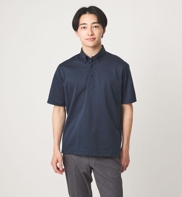 UNITED ARROWS green label relaxing「コットン ポリエステル ジャカード ナロー ボタンダウン ポロシャツ」|ポロシャツ|NAVY