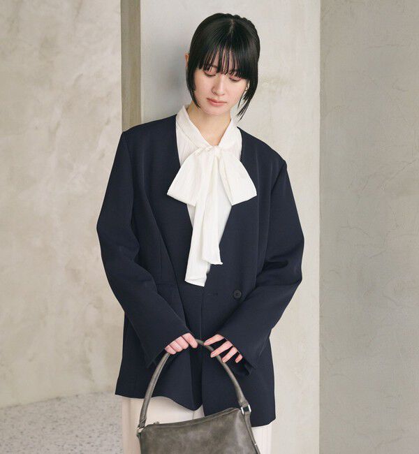 BEAUTY&YOUTH UNITED ARROWS「【WEB限定 Wardrobe DAILY MINIMAL】ダブルクロス カラーレスジャケット ウォッシャブル」|ノーカラージャケット|