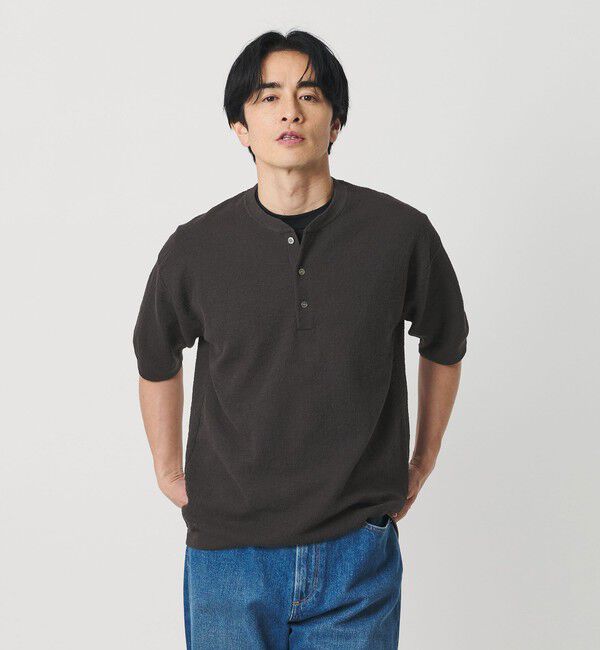 BEAUTY&YOUTH UNITED ARROWS「エアミラノ ヘンリーネック ニット ウォッシャブル 抗菌 防臭機能付き 」|ニット・セーター|DK.GRAY