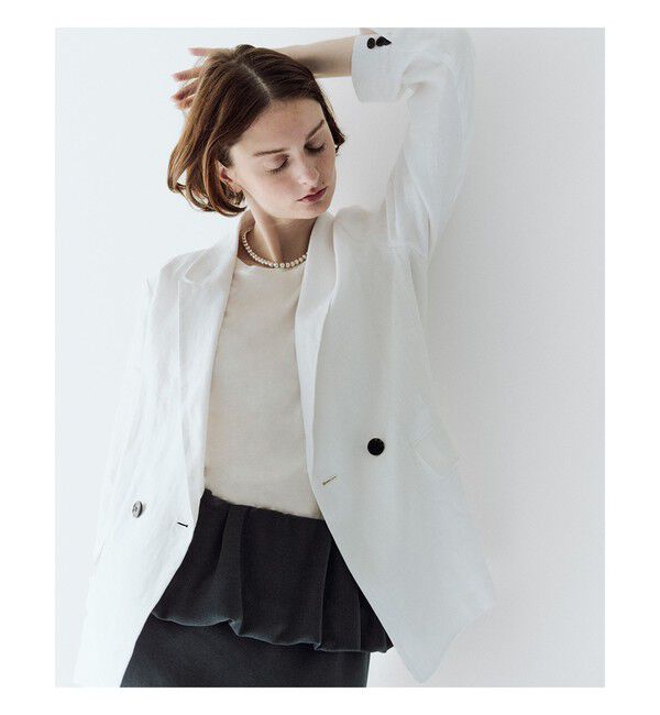 Demi-Luxe BEAMS 「ダブルブレスト リネン ジャケット」|ダッフルコート|WHITE
