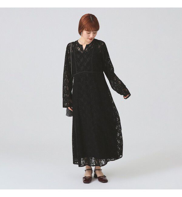 Ray BEAMS 「レース キーネック ワンピース」|ワンピース|BLACK