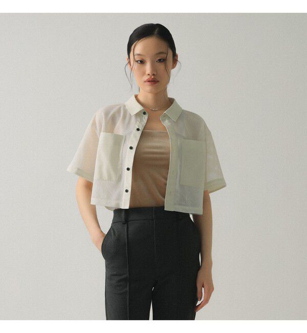 Ray BEAMS 「メッシュ クロップド シャツ」|シャツ・ブラウス|WHITE