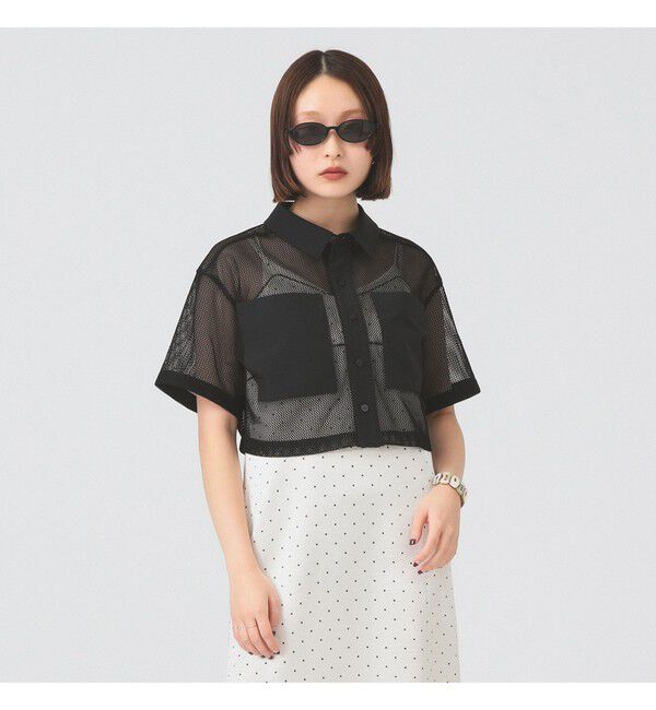 Ray BEAMS 「メッシュ クロップド シャツ」|シャツ・ブラウス|BLACK