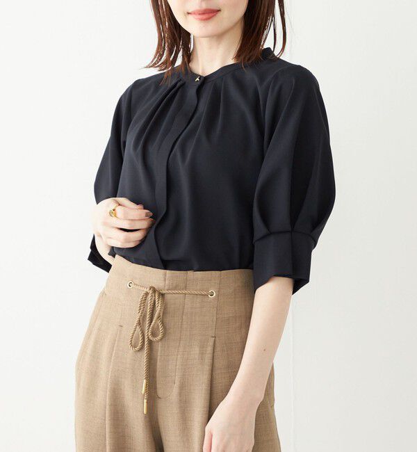 SHIPS Colors 「SHIPS Colors:〈洗濯機可能〉ジョーゼット タック スリーブ ブラウス◇」|シャツ・ブラウス|ネイビー