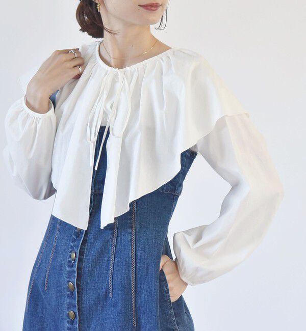 quaranciel「quaranciel:〈手洗い可能〉ラッフル ビッグカラー ブラウス」|シャツ・ブラウス|ホワイト