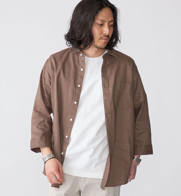SHIPS「SHIPS: SOLOTEX(R) サフィラン リネン 7分袖 シャツ」|シャツ・ブラウス|ブラウン
