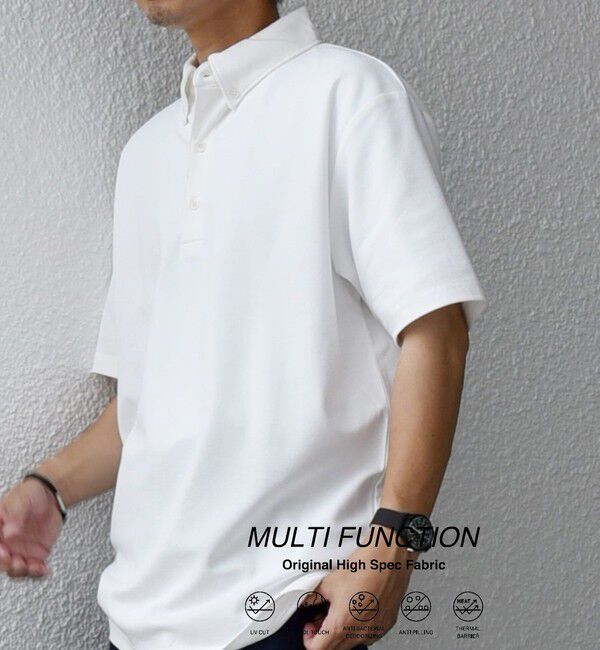 SHIPS any「SHIPS any:〈接触冷感/遮熱/UVカット機能等〉サマーファンクション 鹿の子 ボタンダウンポロシャツ◇」|ポロシャツ|ホワイト系