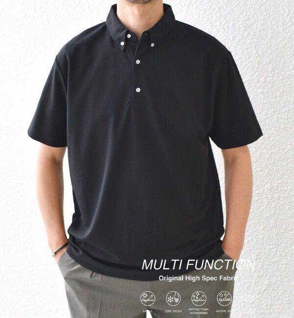SHIPS any「SHIPS any:〈接触冷感/遮熱/UVカット機能等〉サマーファンクション 鹿の子 ボタンダウンポロシャツ◇」|ポロシャツ|ブラック
