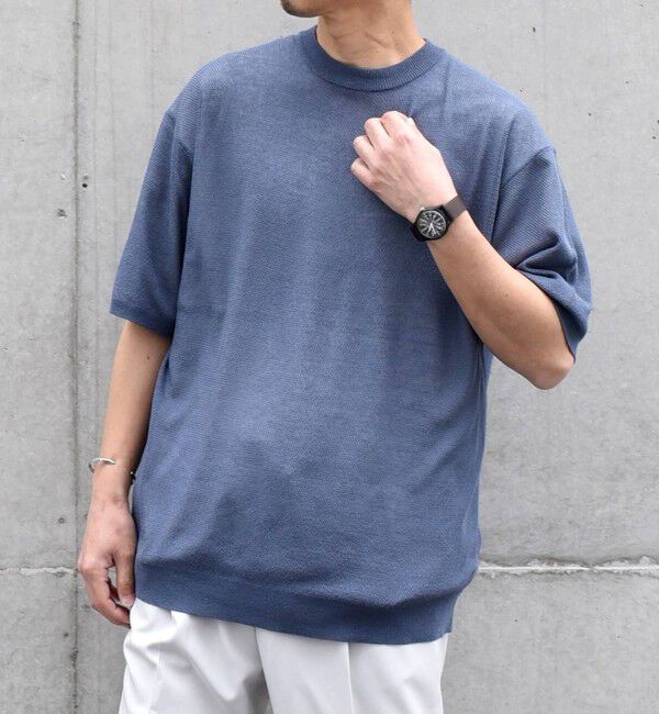 SHIPS any「SHIPS any: 〈手洗い可能〉リネンミックス サマーニット リラックス シアー Tシャツ◇」|Tシャツ・カットソー|ロイヤルブルー