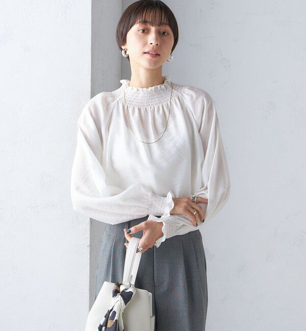 SHIPS for women「〈洗濯機可能〉シャーリング ネック 長袖 ブラウス」|シャツ・ブラウス|