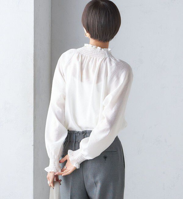 SHIPS for women「〈洗濯機可能〉シャーリング ネック 長袖 ブラウス」|シャツ・ブラウス|