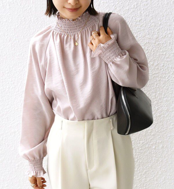 SHIPS for women「〈洗濯機可能〉シャーリング ネック 長袖 ブラウス」|シャツ・ブラウス|