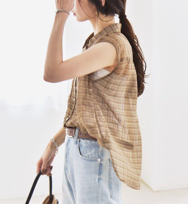 quaranciel「quaranciel:〈手洗い可能〉シアー チェック ノースリーブ シャツ」|シャツ・ブラウス|