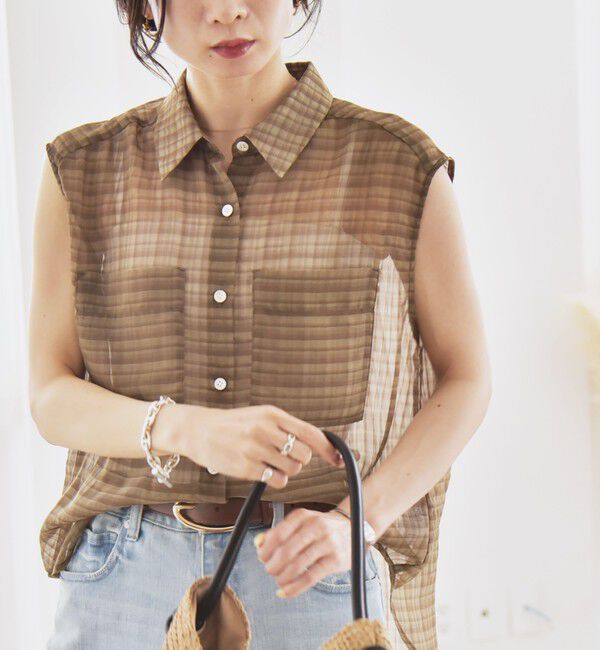 quaranciel「quaranciel:〈手洗い可能〉シアー チェック ノースリーブ シャツ」|シャツ・ブラウス|
