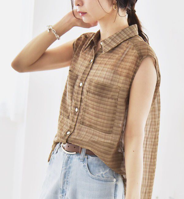 quaranciel「quaranciel:〈手洗い可能〉シアー チェック ノースリーブ シャツ」|シャツ・ブラウス|