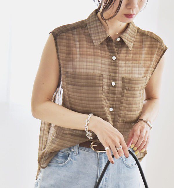 quaranciel「quaranciel:〈手洗い可能〉シアー チェック ノースリーブ シャツ」|シャツ・ブラウス|