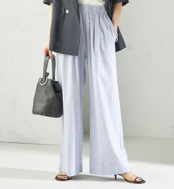 SHIPS for women「〈接触冷感・手洗い可能〉麻混 シャンブレー ウエスト ゴム ワイド パンツ」|その他|