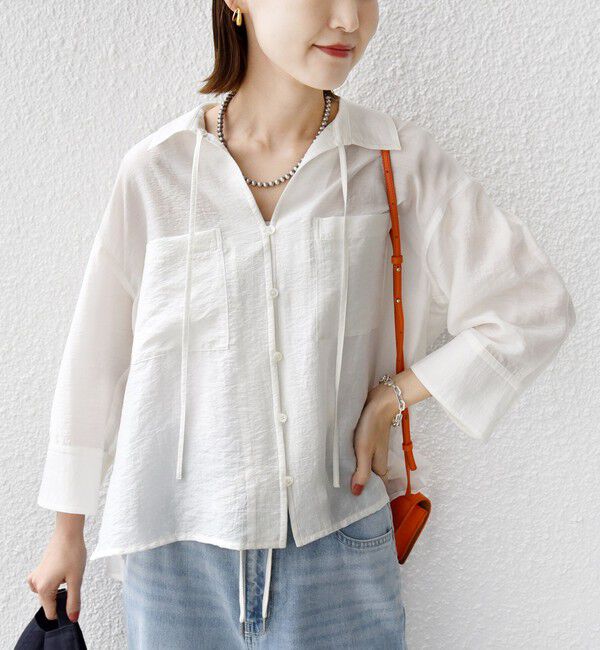 SHIPS for women「〈手洗い可能〉シアー シルク混 オープンカラー シャツ」|シャツ・ブラウス|