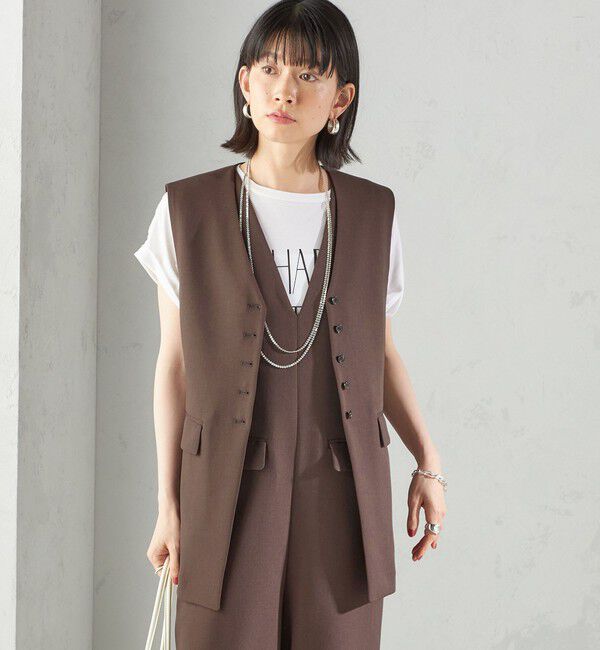 SHIPS for women「〈手洗い可能〉ハイカウント ダブルクロス ジレ」|ベスト・ジレ|ブラウン