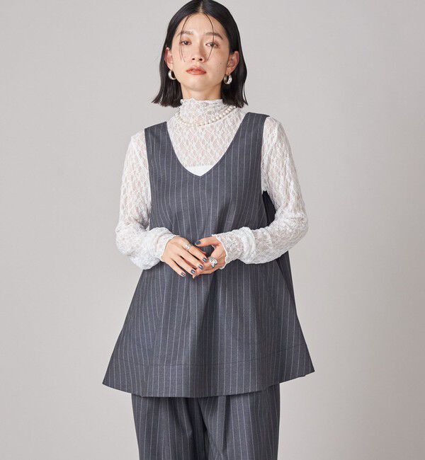 SHIPS for women「SHIPS NINE CASE:〈手洗い可能〉シアー レース ハイネック プルオーバー」|Tシャツ・カットソー|