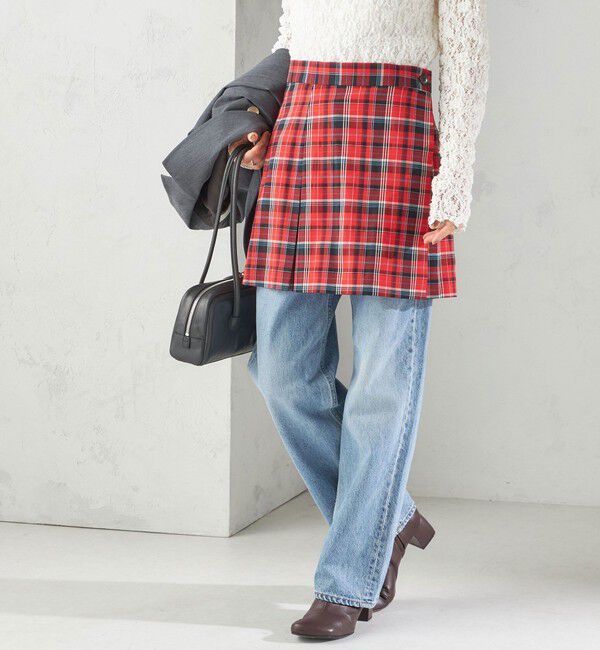 SHIPS for women「チェック プリーツ 巻き スカート」|スカート|レッド