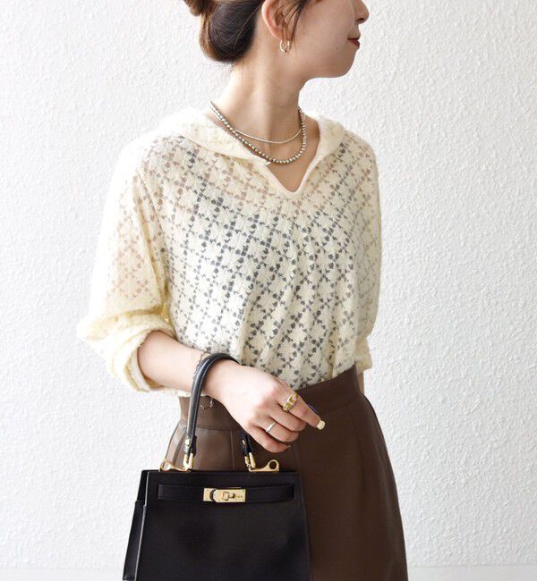 SHIPS any「SHIPS any:〈手洗い可能〉起毛 レース パイピング プルオーバー」|Tシャツ・カットソー|