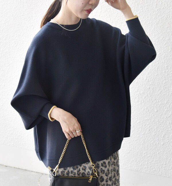 SHIPS any「SHIPS any:〈手洗い可能〉ダブルフェイス ボリュームスリーブ ニット プルオーバー」|ニット・セーター|ネイビー