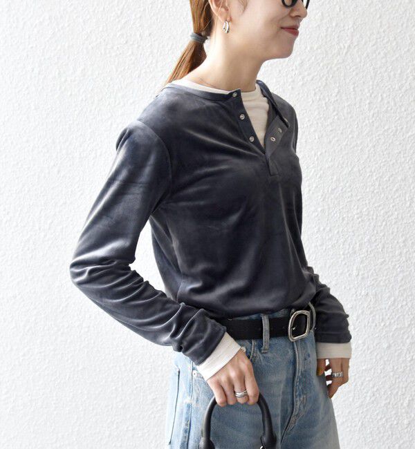 SHIPS any「SHIPS any:〈洗濯機可能〉ポリエステル ベロア 2way ヘンリーネック プルオーバー」|Tシャツ・カットソー|