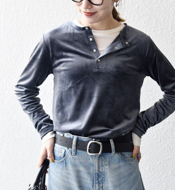 SHIPS any「SHIPS any:〈洗濯機可能〉ポリエステル ベロア 2way ヘンリーネック プルオーバー」|Tシャツ・カットソー|