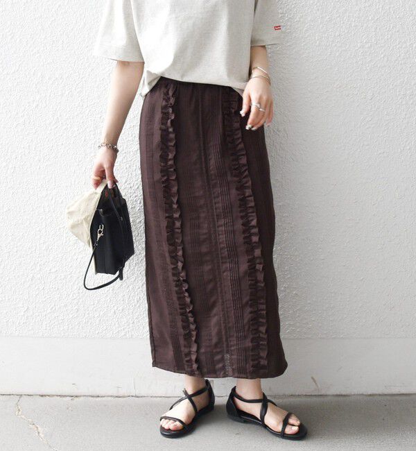 SHIPS any「SHIPS any:〈手洗い可能〉リネンミックス Iライン フリル イージー スカート」|スカート|ブラウン