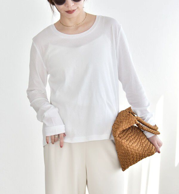 quaranciel「quaranciel:〈接触冷感/手洗い可能〉シアー コットン クルーネック ロンTEE」|Tシャツ・カットソー|