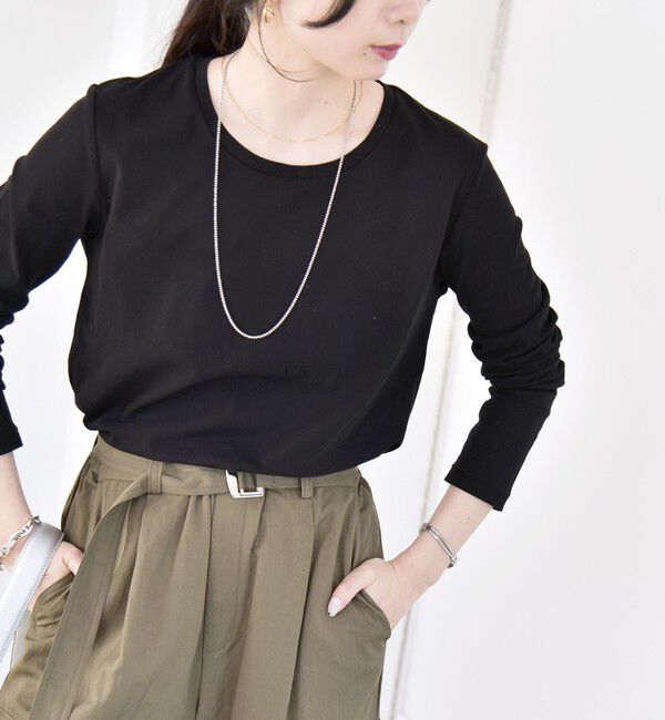 quaranciel「quaranciel:〈接触冷感/手洗い可能〉シアー コットン クルーネック ロンTEE」|Tシャツ・カットソー|ブラック