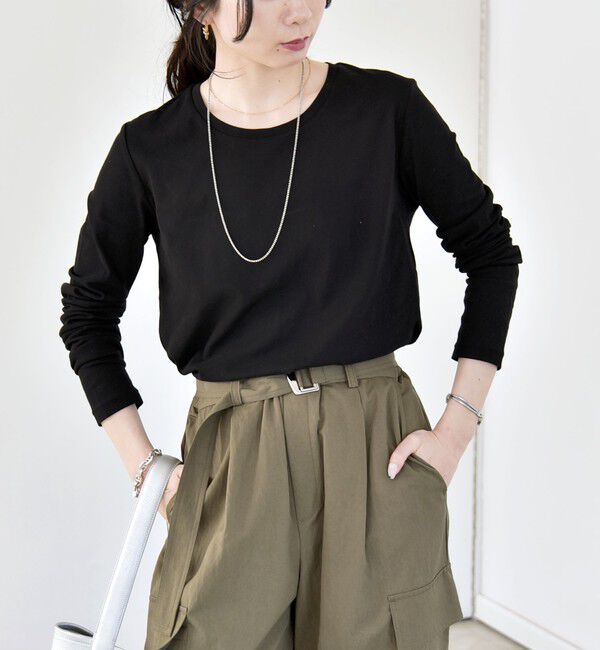 quaranciel「quaranciel:〈接触冷感/手洗い可能〉シアー コットン クルーネック ロンTEE」|Tシャツ・カットソー|