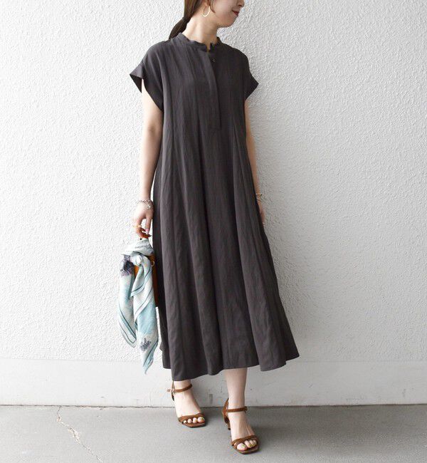 SHIPS any「SHIPS any:〈洗濯機可能〉ツイル バンドカラー フレンチ フレア シャツ ワンピース」|ワンピース|