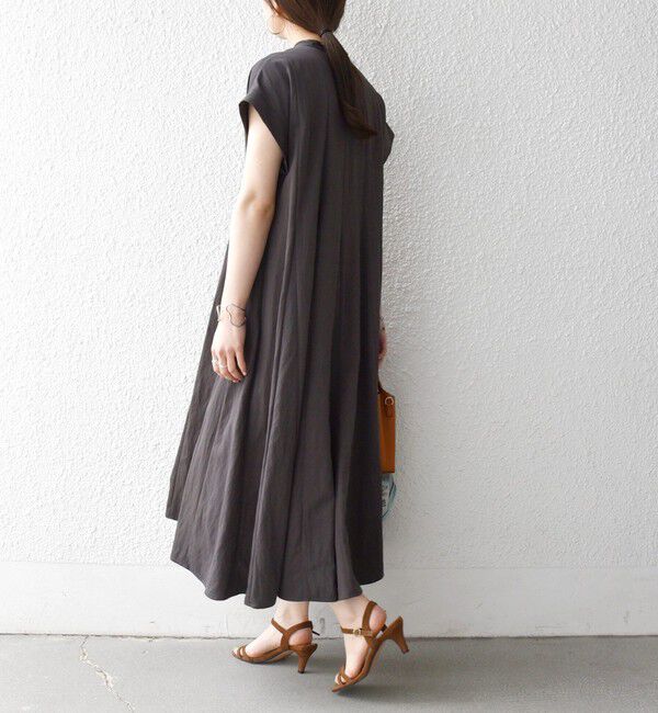 SHIPS any「SHIPS any:〈洗濯機可能〉ツイル バンドカラー フレンチ フレア シャツ ワンピース」|ワンピース|