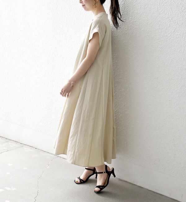 SHIPS any「SHIPS any:〈洗濯機可能〉ツイル バンドカラー フレンチ フレア シャツ ワンピース」|ワンピース|ベージュ