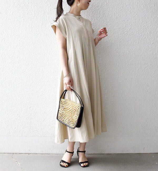 SHIPS any「SHIPS any:〈洗濯機可能〉ツイル バンドカラー フレンチ フレア シャツ ワンピース」|ワンピース|