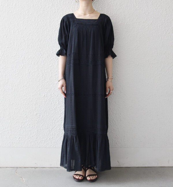 SHIPS any「《予約》SHIPS any:〈洗濯機可能〉コットン ミックス レース 切り替え ギャザー ワンピース」|ワンピース|