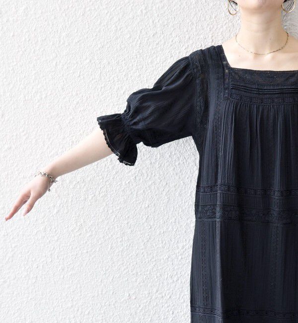 SHIPS any「《予約》SHIPS any:〈洗濯機可能〉コットン ミックス レース 切り替え ギャザー ワンピース」|ワンピース|