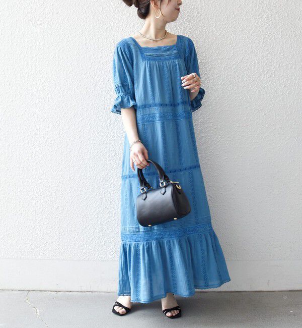 SHIPS any「《予約》SHIPS any:〈洗濯機可能〉コットン ミックス レース 切り替え ギャザー ワンピース」|ワンピース|