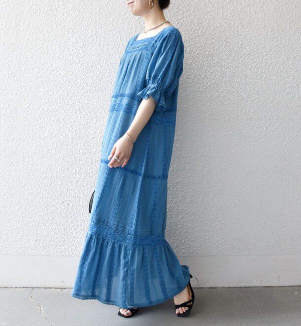 SHIPS any「《予約》SHIPS any:〈洗濯機可能〉コットン ミックス レース 切り替え ギャザー ワンピース」|ワンピース|