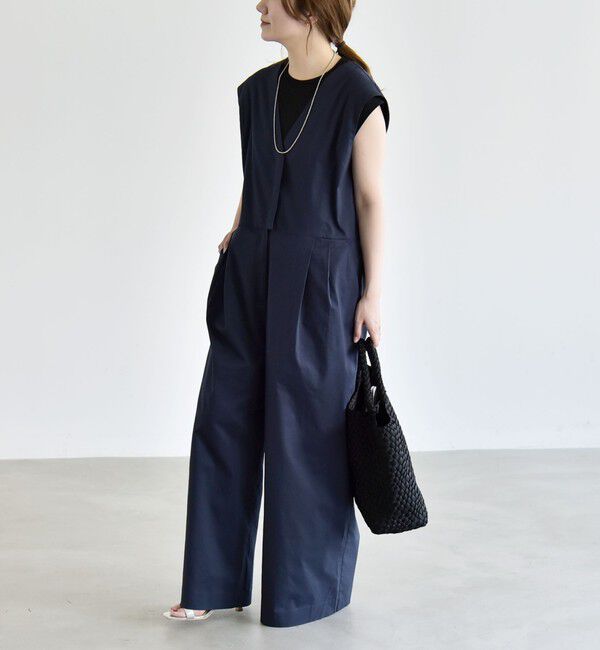 quaranciel「quaranciel:〈洗濯機可能〉Vネック ワイド オールインワン」|オールインワン|