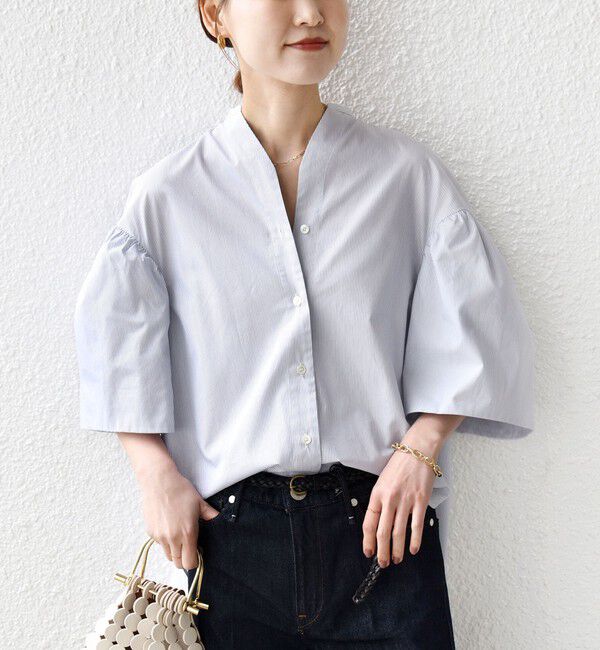 SHIPS for women「《予約》〈手洗い可能〉バック フレア 袖 ギャザー スキッパー ブラウス」|シャツ・ブラウス|